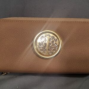 Brown Leather Clutch with Gold Accent